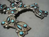 One Of The Best Vintage Zuni Needlepnt Turquoise Native American Jewelry Silver Squash Blossom Necklace-Nativo Arts