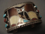 One Of The Best Vintage Zuni Owl Native American Jewelry Silver Heavy Bracelet-Nativo Arts