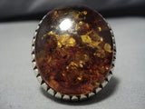 One Of The Biggest And Best Vintage Native American Navajo Amber Sterling Silver Ring Old-Nativo Arts