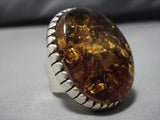 One Of The Biggest And Best Vintage Native American Navajo Amber Sterling Silver Ring Old-Nativo Arts