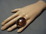 One Of The Biggest And Best Vintage Native American Navajo Amber Sterling Silver Ring Old-Nativo Arts