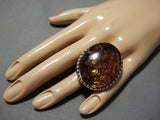 One Of The Biggest And Best Vintage Native American Navajo Amber Sterling Silver Ring Old-Nativo Arts