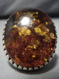 One Of The Biggest And Best Vintage Native American Navajo Amber Sterling Silver Ring Old-Nativo Arts