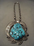 One Of The Biggest And Heaviest Vintage Navajo Native American Jewelry jewelry Old Kingman Turquoise Necklace-Nativo Arts