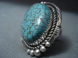 One Of The Biggest Ever Domed #8 Turquoise Vintage Navajo Native American Jewelry Silver Ring-Nativo Arts