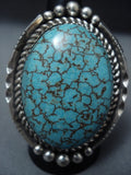 One Of The Biggest Ever Domed #8 Turquoise Vintage Navajo Native American Jewelry Silver Ring-Nativo Arts