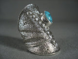 One Of The Biggest Ever Navajo Tufa Cast Dragonfly Turquoise Native American Jewelry Silver Ring-Nativo Arts