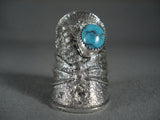 One Of The Biggest Ever Navajo Tufa Cast Dragonfly Turquoise Native American Jewelry Silver Ring-Nativo Arts