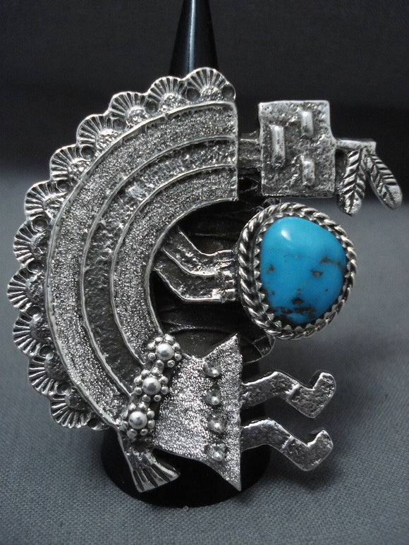 One Of The Biggest Ever Navajo Turquoise Yei Sterling Native American Jewelry Silver Ring-Nativo Arts