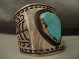 One Of The Biggest Ever Vintage Hopi/ Navajo Geometric Turquoise Native American Jewelry Silver Bracelet-Nativo Arts