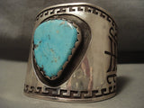 One Of The Biggest Ever Vintage Hopi/ Navajo Geometric Turquoise Native American Jewelry Silver Bracelet-Nativo Arts