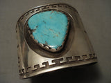One Of The Biggest Ever Vintage Hopi/ Navajo Geometric Turquoise Native American Jewelry Silver Bracelet-Nativo Arts