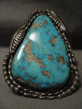 One Of The Biggest Ever Vintage Navajo Persin Turquoise Native American Jewelry Silver Leaf Bracelet-Nativo Arts