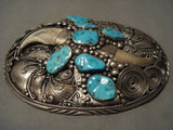 One Of The Biggest Ever Vintage Navajo Turquoise Native American Jewelry Silver Buckle Old-Nativo Arts