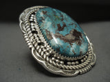 One Of The Biggest Navajo Basalt Turquoise Nevada Native American Jewelry Silver Ring-Nativo Arts