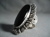 One Of The Biggest Navajo Onyx Sterling Native American Jewelry Silver Shell Ring-Nativo Arts