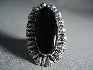 One Of The Biggest Navajo Onyx Sterling Native American Jewelry Silver Shell Ring-Nativo Arts
