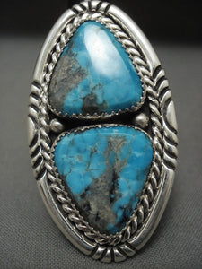 One Of The Biggest 'Triangular Persin Turquoise' Vintage Navajo Native American Jewelry Silver Ring-Nativo Arts