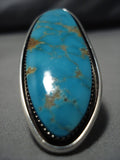 One Of The Biggest Vintage Native American Jewelry Navajo #8 Turquoise Sterling Silver Ring Old-Nativo Arts