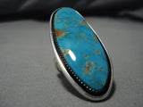 One Of The Biggest Vintage Native American Jewelry Navajo #8 Turquoise Sterling Silver Ring Old-Nativo Arts