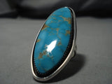 One Of The Biggest Vintage Native American Jewelry Navajo #8 Turquoise Sterling Silver Ring Old-Nativo Arts