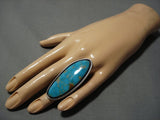 One Of The Biggest Vintage Native American Jewelry Navajo #8 Turquoise Sterling Silver Ring Old-Nativo Arts