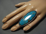 One Of The Biggest Vintage Native American Jewelry Navajo #8 Turquoise Sterling Silver Ring Old-Nativo Arts