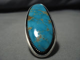 One Of The Biggest Vintage Native American Jewelry Navajo #8 Turquoise Sterling Silver Ring Old-Nativo Arts