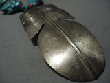 One Of The Biggest Vintage Native American Jewelry Navajo Sterling Silver Feather Turquoise Necklace-Nativo Arts