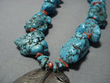 One Of The Biggest Vintage Native American Jewelry Navajo Sterling Silver Feather Turquoise Necklace-Nativo Arts