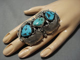 One Of The Biggest Vintage Native American Jewelry Navajo Turquoise Sterling Silver Ring Old-Nativo Arts