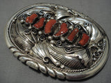 One Of The Biggest Vintage Native American Navajo Coral Sterling Silver Native American Navajo Buckle-Nativo Arts