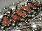 One Of The Biggest Vintage Native American Navajo Coral Sterling Silver Native American Navajo Buckle-Nativo Arts