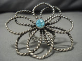 One Of The Biggest Vintage Native American Navajo Sterling Silver Flower Turquoise Ring Old-Nativo Arts