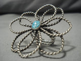 One Of The Biggest Vintage Native American Navajo Sterling Silver Flower Turquoise Ring Old-Nativo Arts