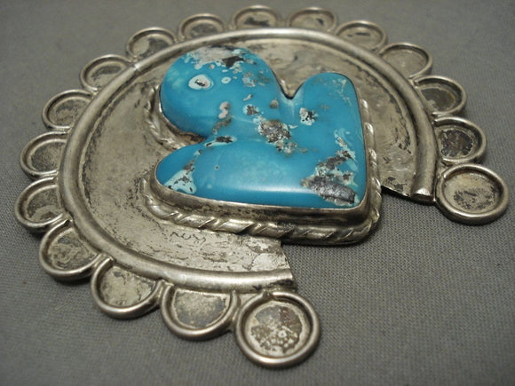 One Of The Biggest Vintage Navajo Blue Gem Turquoise Native American Jewelry Silver Pin Old-Nativo Arts