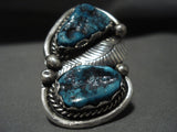 One Of The Biggest Vintage Navajo Persin Turquoise Native American Jewelry Silver Leaf Ring Old-Nativo Arts