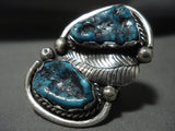 One Of The Biggest Vintage Navajo Persin Turquoise Native American Jewelry Silver Leaf Ring Old-Nativo Arts