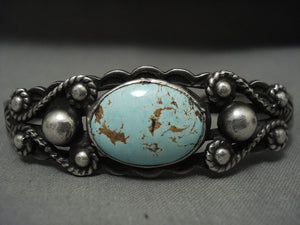 One Of The Earliest #8 Turquoise Native American Jewelry Silver Bracelet!-Nativo Arts