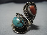 One Of The Earliest Adjustable Vintage Native American Jewelry Navajo Turquoise Sterling Silver Ring-Nativo Arts