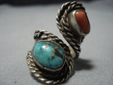 One Of The Earliest Adjustable Vintage Native American Jewelry Navajo Turquoise Sterling Silver Ring-Nativo Arts