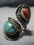 One Of The Earliest Adjustable Vintage Native American Jewelry Navajo Turquoise Sterling Silver Ring-Nativo Arts