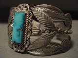One Of The Earliest Examples Of Vintage Navajo Turquoise Leaf Native American Jewelry Silver Bracelet-Nativo Arts
