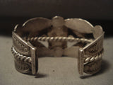 One Of The Earliest Examples Of Vintage Navajo Turquoise Leaf Native American Jewelry Silver Bracelet-Nativo Arts