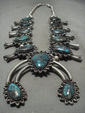 One Of The Finest Ever Vintage Navajo Turquoise Native American Jewelry Silver Squash Blossom Necklace-Nativo Arts