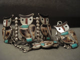 One Of The Finest Ever Vintage Zuni/ Navajo Turquoise Native American Jewelry Silver Slave Bracelet Owl-Nativo Arts