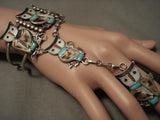 One Of The Finest Ever Vintage Zuni/ Navajo Turquoise Native American Jewelry Silver Slave Bracelet Owl-Nativo Arts