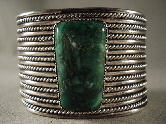 One Of The Finest Intage Navajo Malachite Native American Jewelry Silver Bracelet-Nativo Arts
