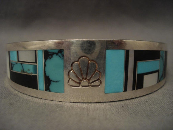 One Of The Finest Modernistic Navajo Ray Tracey Native American Jewelry Silver Inlay Bracelet-Nativo Arts