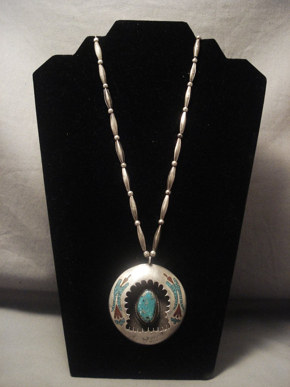 One Of The Finest Old Navajo Native American Jewelry jewelry Singer Turquoise Coral Necklace-Nativo Arts